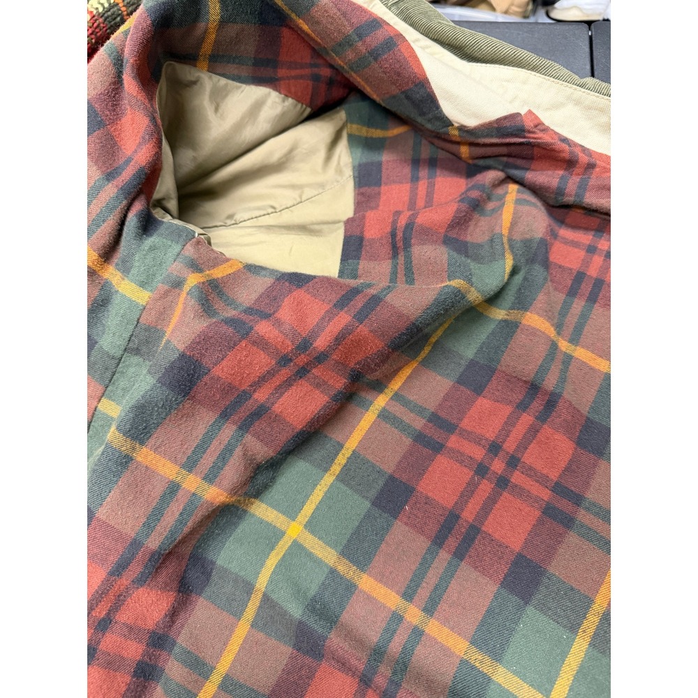 LL Bean Mens Field Coat Barn Jacket Beige Khaki Canvas Plaid Lined Corduroy L - Picture 13 of 16